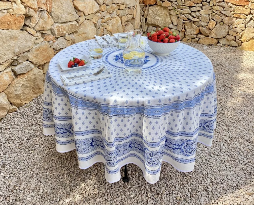 Round Tablecloth coated or cotton Marat d'Avignon Bastide white - Click Image to Close
